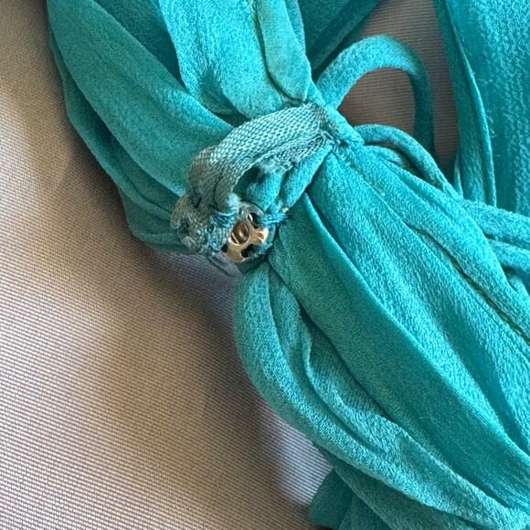 Vintage 1950s Silk Shantung Dress and Jacket Set Blue Green Georgette Trilère - Picture 9 of 16